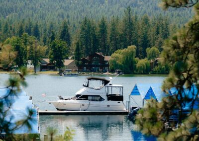 docked cabin cruiser